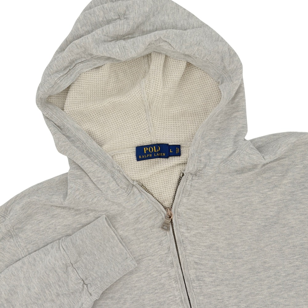 Polo Ralph Lauren Full Zip Hoodie Women L Gray Casual Waffle Knit Cropped Jacket
